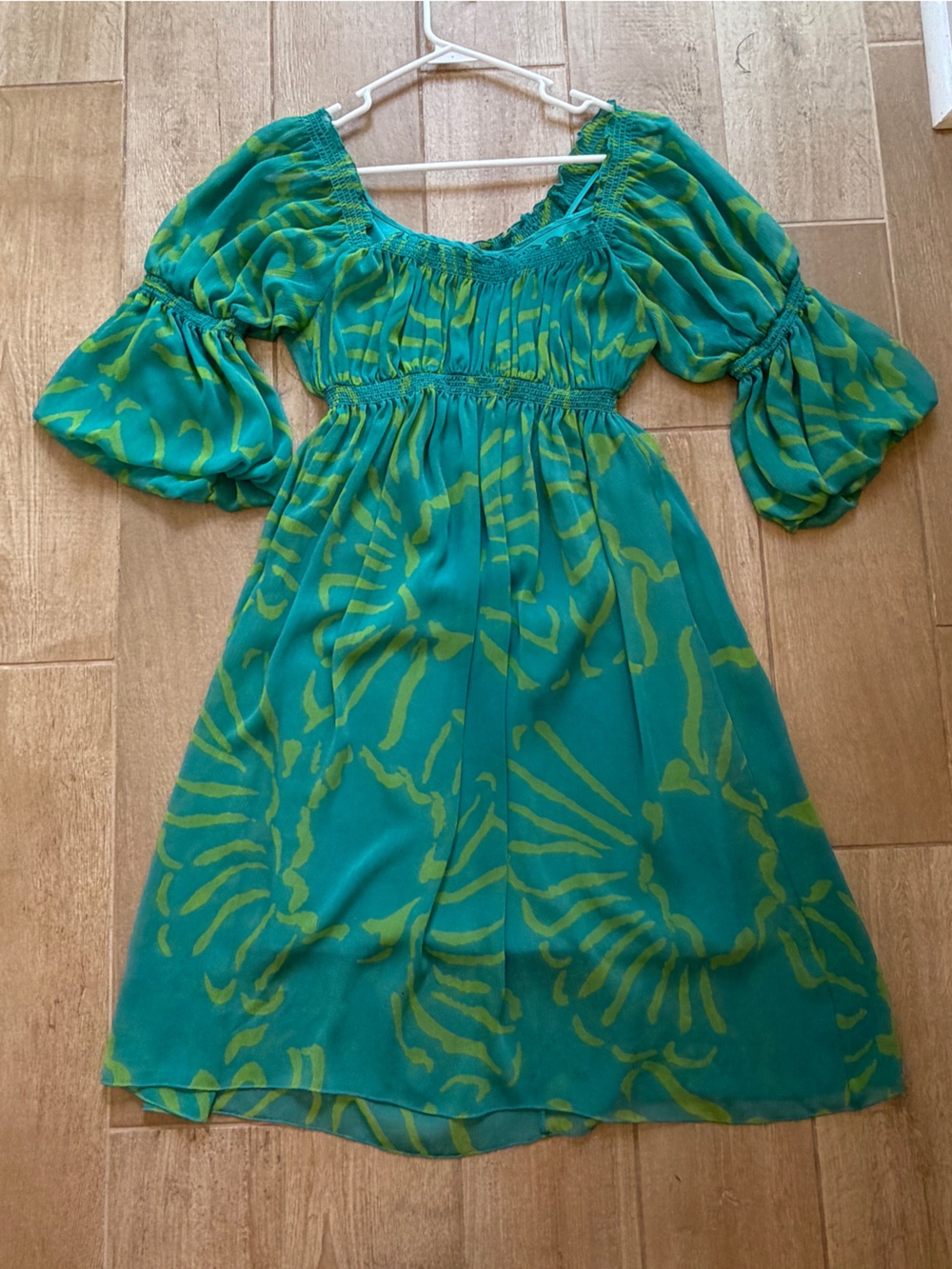Max Edition Teal and Lime Smocked Waist Dress